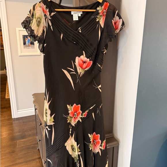 Coldwater Creek Dresses & Skirts - Coldwater Creek Black Midi Dress with Red and Cream Floral Print